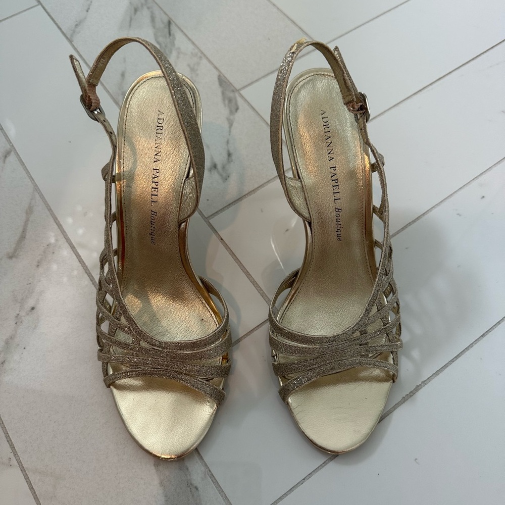 Adrianna Papell Metallic Strappy Heels